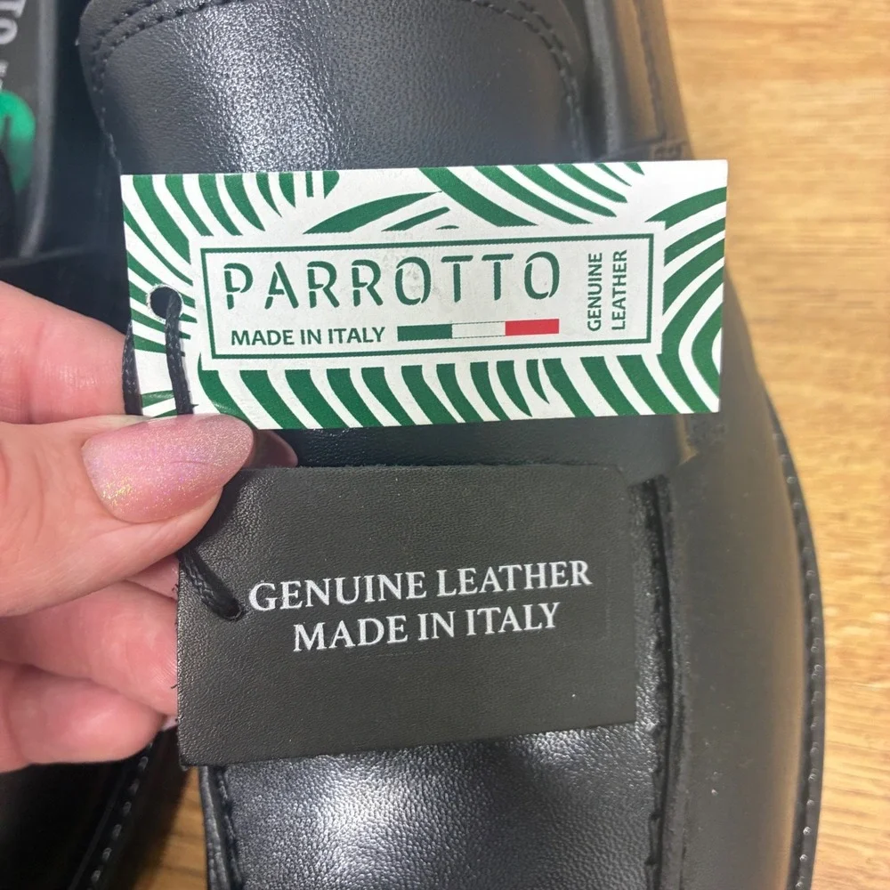 NIB Parrotto Mens Black Genuine Leather Loafers 12 Dress‎ Shoes Made in Italy